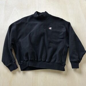 Champion Reverse Weave Sweatshirt Womens Medium Black Mock Neck Cropped Fleece